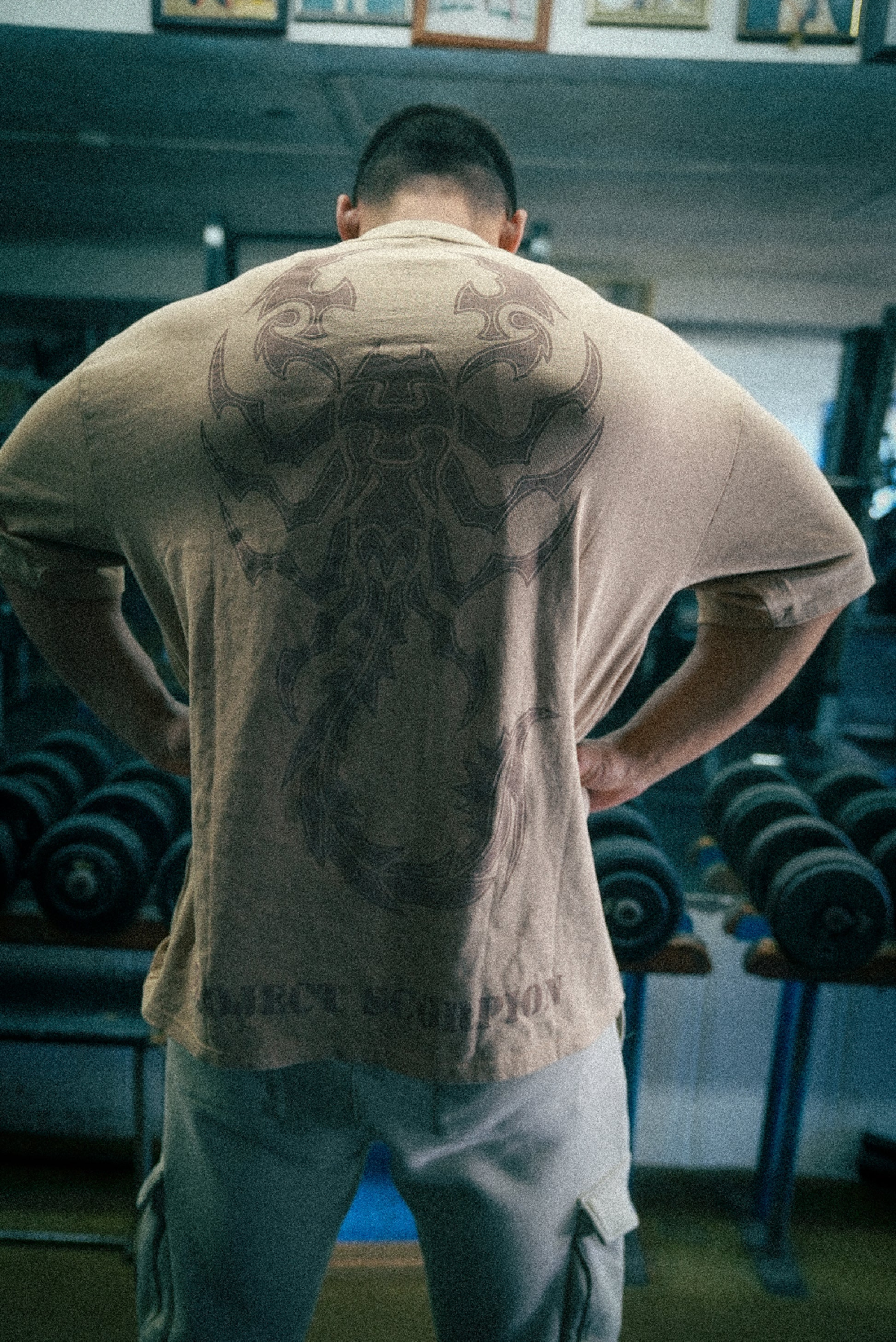 Controlled Insanity Beige Scorpion Acid Wash Tee (4)