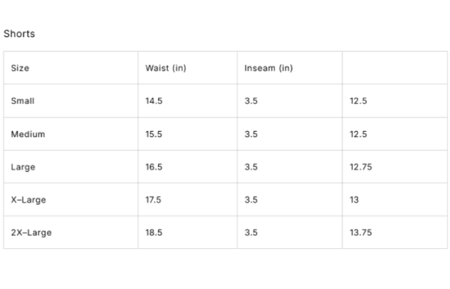 Size Guide Charts